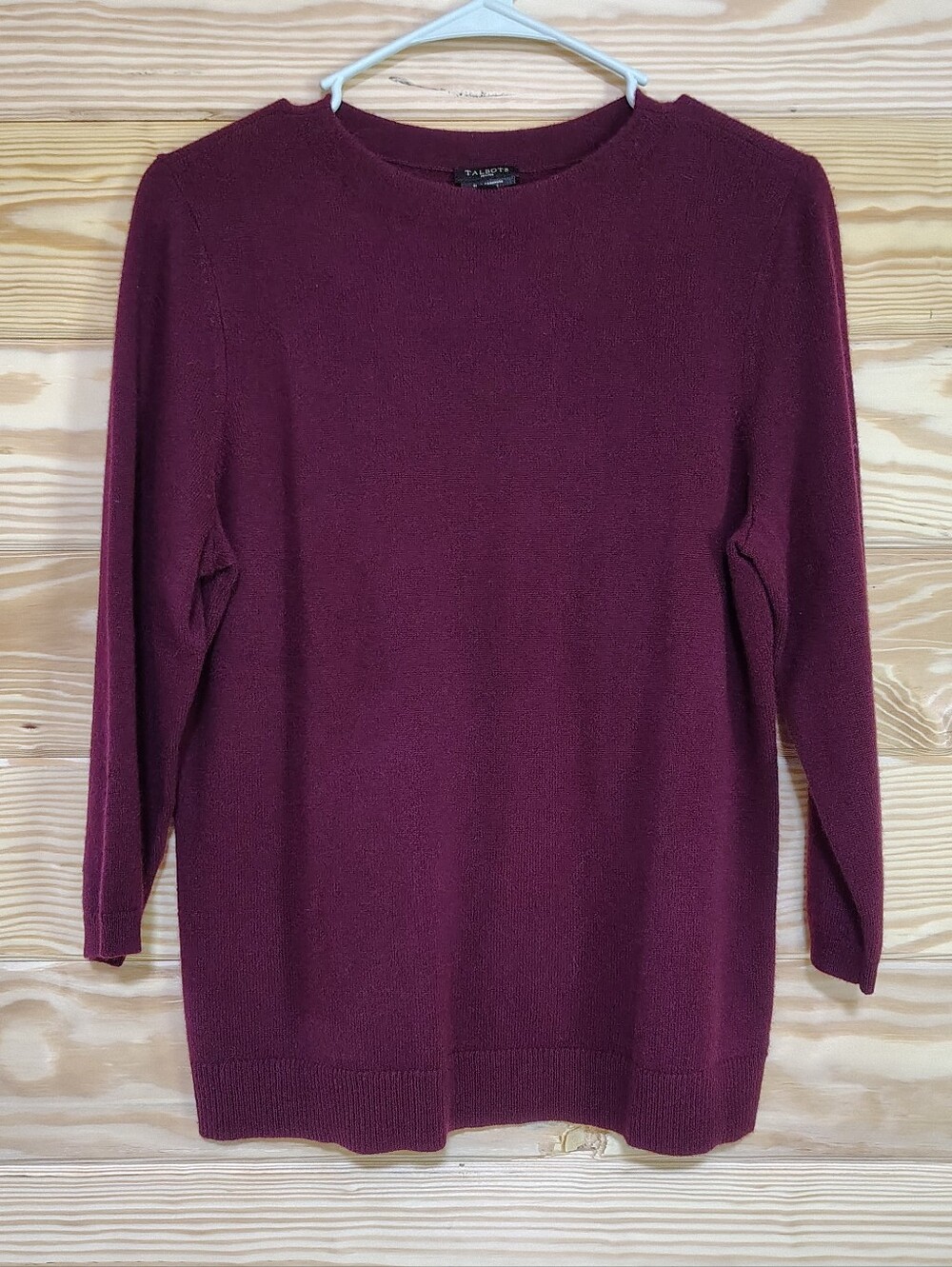 Talbots Petites 100% Cashmere Burgundy Crewneck Sweater LP Popover FLAW Soft